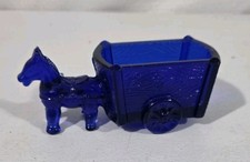 Vintage Cobalt Blue Pressed Glass Donkey & Cart 