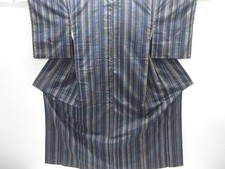 7737344: JAPANESE KIMONO / SILK / TSUMUGI / WOVEN STRIPE