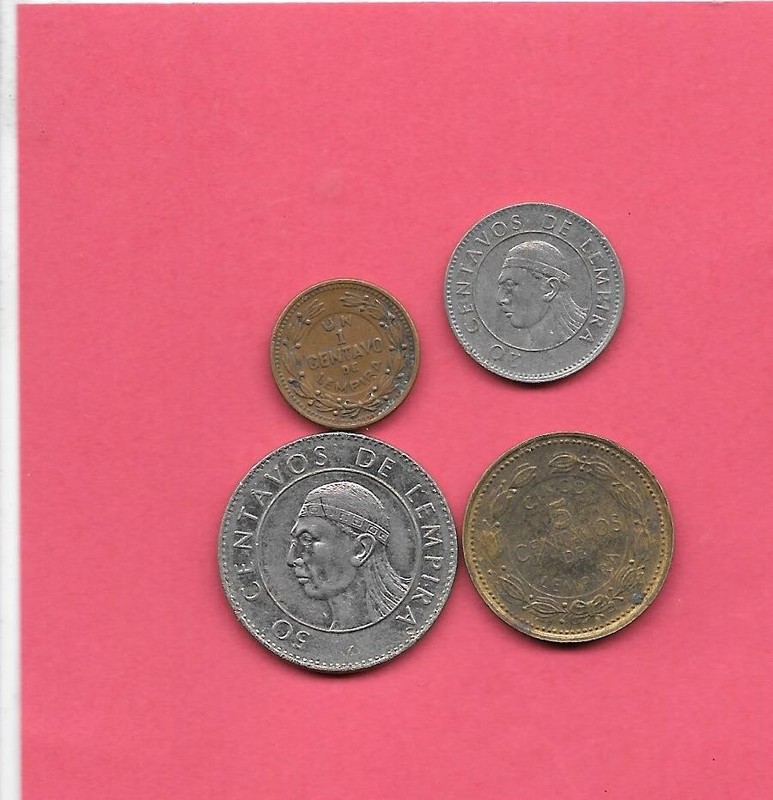HONDURAS 4 DIFFERENT 1957-1999 OLD VINTAGE CIRCULATED COIN LOT OLLECTION SET