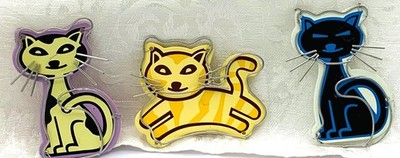 Set of 3 Doodle Cat Magnets Funky Metal Wire Whiskers Refrigerator