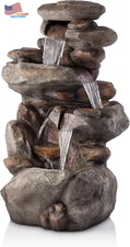 WIN316 40" Floor Fountain 4-Tiered Rock Water Feature with Cascading Streams