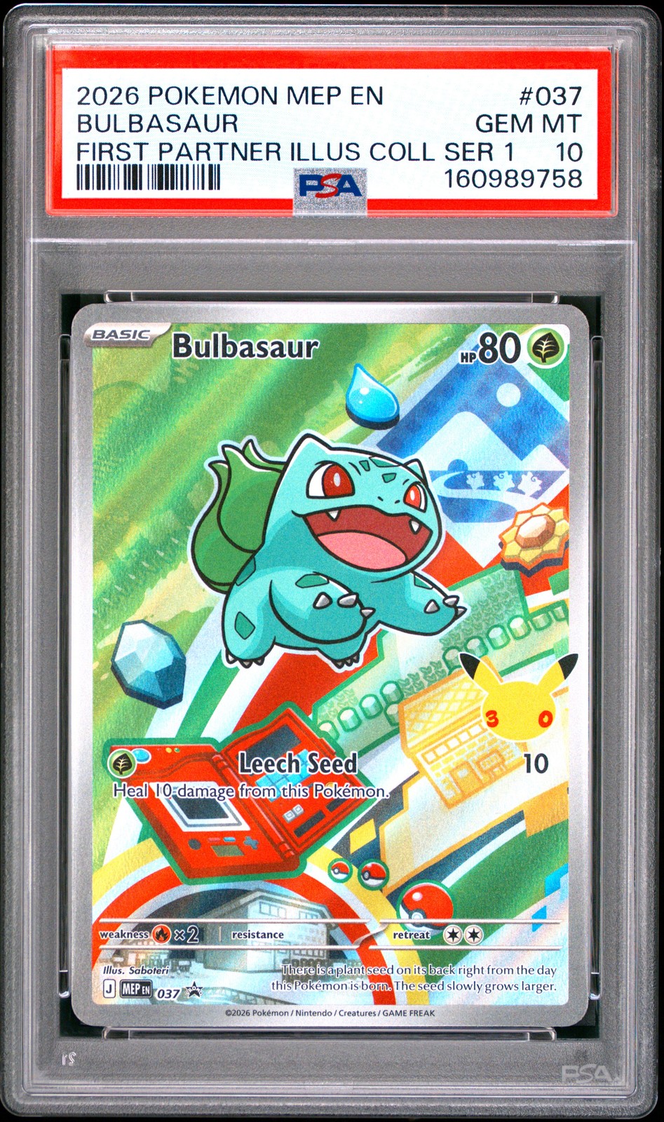 2026 POKEMON MEP FIRST PARTNER ILLUSTRATION COLLECTION #037 BULBASAUR PSA 10