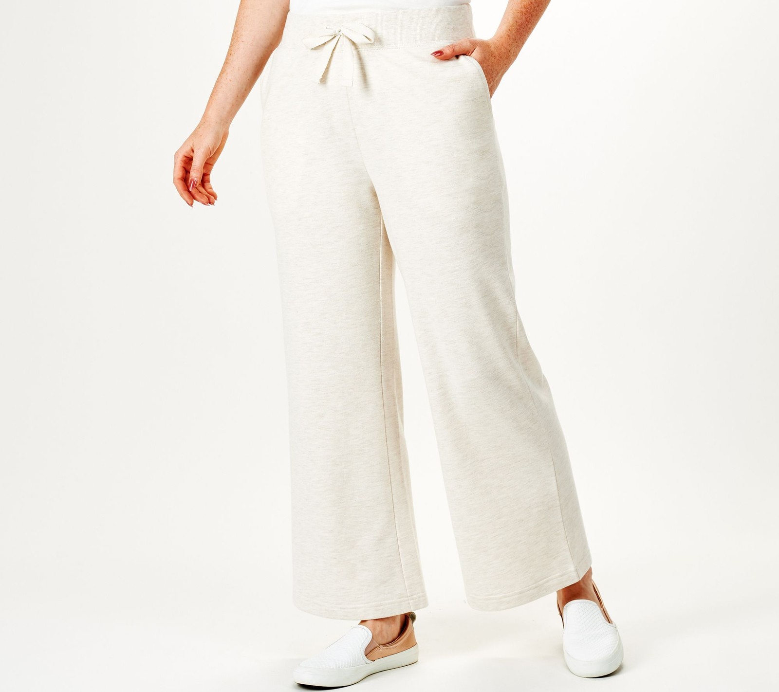 Encore by Idina Menzel Women's Petite Pants 3XP Fleece Wide Leg White A518988