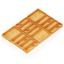 21-Piece Bamboo Drawer Organizer Storage Boxes Set, Wood Tray Junk Drawer Org...