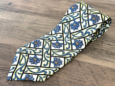 Clubfellow Men's 100% Silk Neck Tie USA Made Yellow Blue Gray Geometric Floral