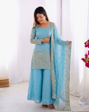 PUNJABI SHARARA PLAZZO SALWAR KAMEEZ SUIT WOMEN READYMADE DESIGNER WEDDING EID