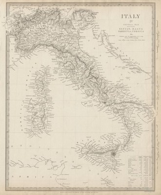 ITALIEN Generalkarte. Sizilien Malta Sardinien Korsika. Bevölkerungstabelle. SDUK 1844