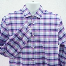 Tommy Hilfiger Men's -Large 16 - 34/35- Blue Purple White Plaid Dress Shirt