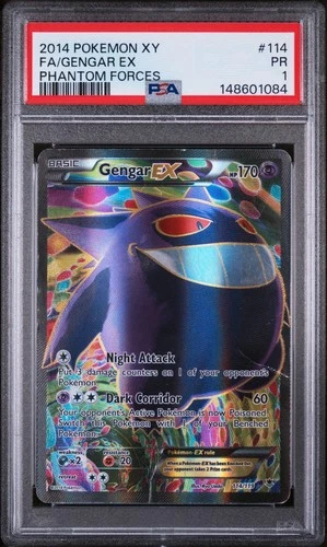 2014 POKEMON XY PHANTOM FORCES #114 FULL ART/GENGAR EX PSA 1