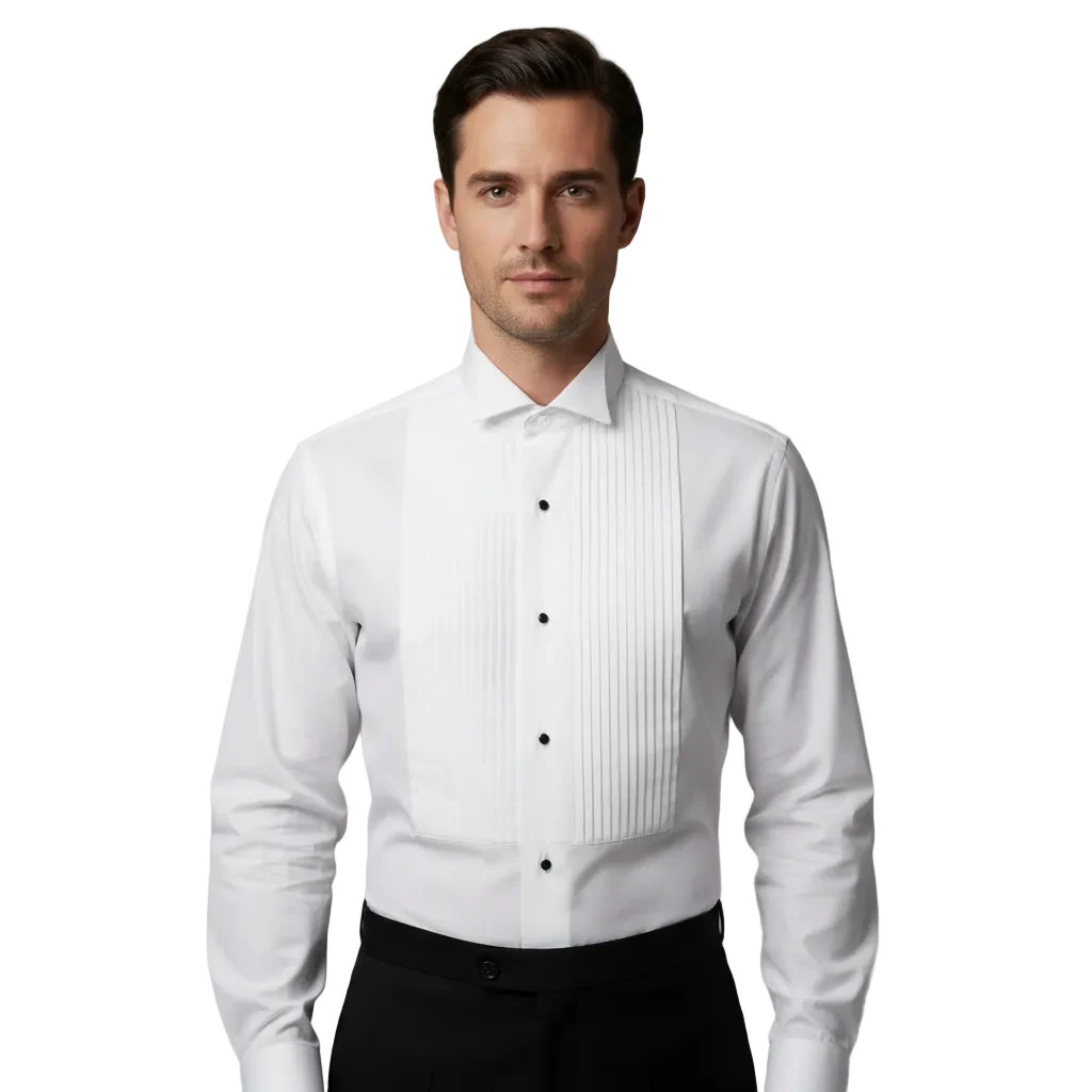 Mens Tuxedo shirt By Classix Wing Tip Formal Pleated Front After Six M00 White 5790₽