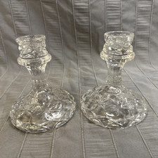 Candle Holder Set, Clear Glass 4" Wide, 4.75" Tall
