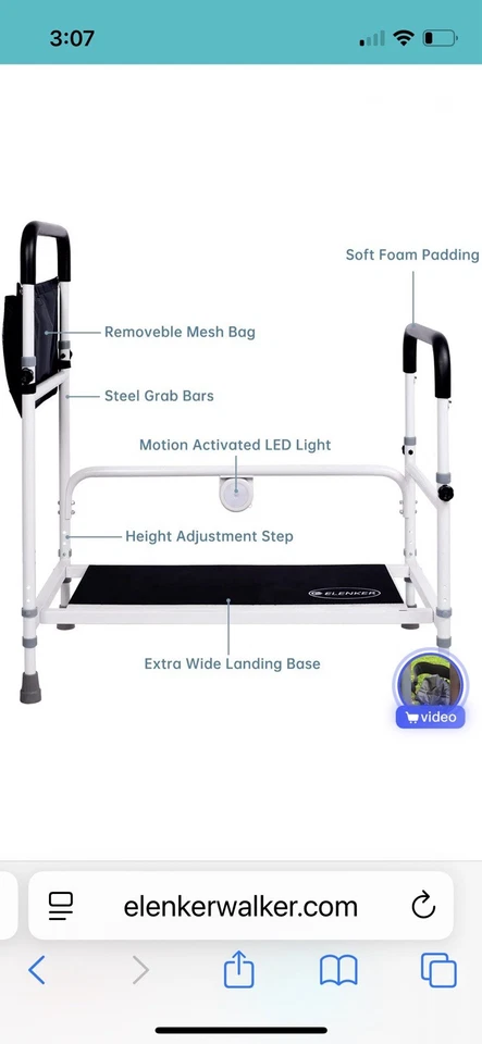 ELENKER Adjustable Height Safe Bed Step Stool Bed Assist Bar w/ Pocket HFK-7204 - Image 2 of 4