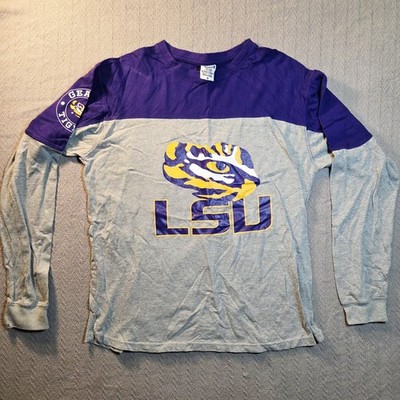 Women s Pressbox LSU Tigers LS Tshirt Size Small Grey Purple Tiger Eye