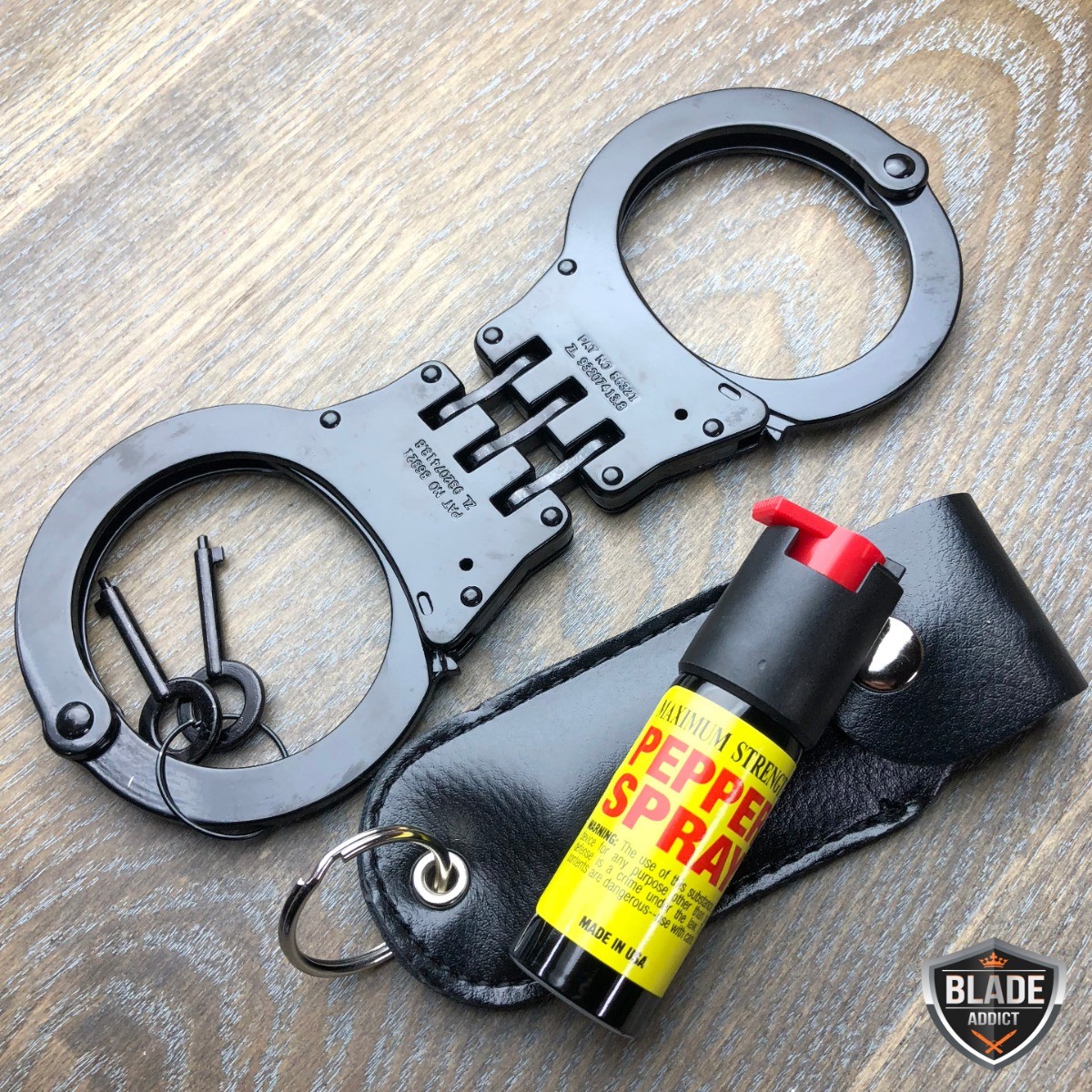 BLACK Steel Handcuffs MILITARY Double Locking Hand Cuffs / 2 keys