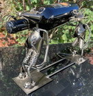 MOUSE METAL WINE BOTTLE HOLDER NUT & BOLT MOUSE MEN SCULPTURE