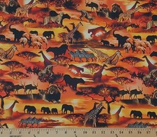Cotton On Safari Animals African Cotton Fabric Print by the Yard D376.62