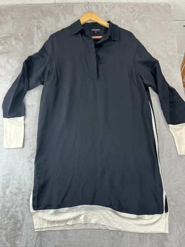 RAG & BONE LANGARM SEIDE HEMDBLUSENKLEID SCHWARZ/ELFENBEIN DESIGN GR. L leicht - Bild 2 von 12