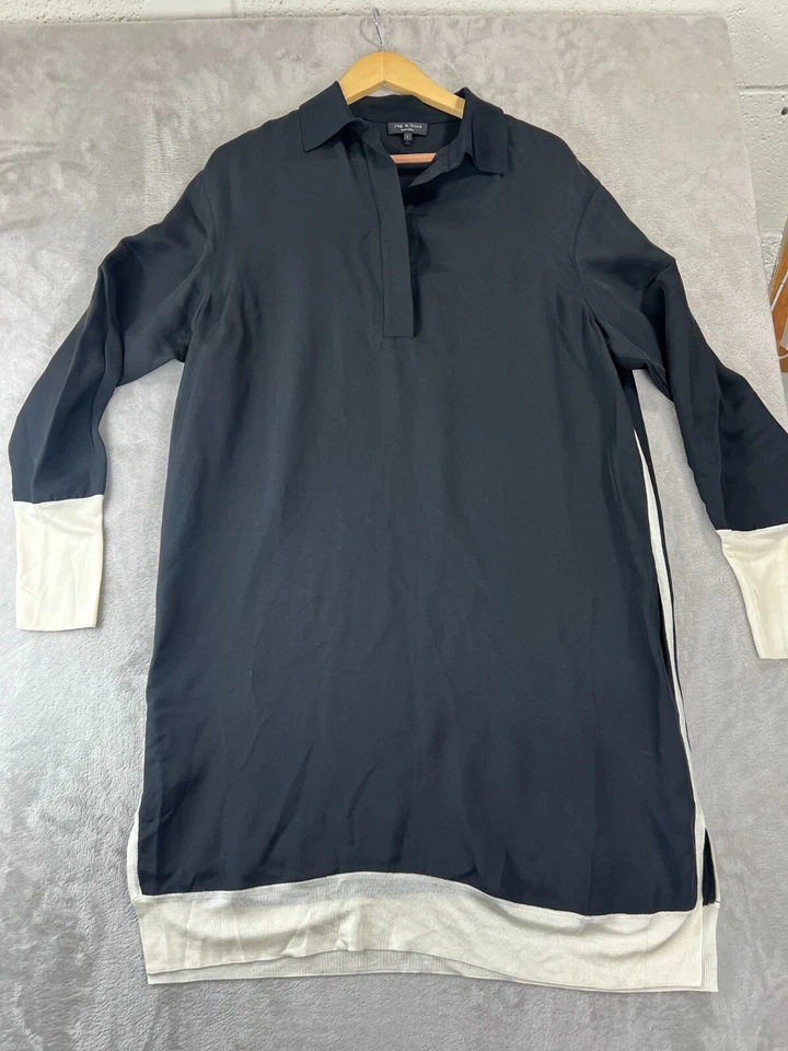 VESTIDO CAMISERO DE SEDA MANGA LARGA RAG & BONE DISEÑO NEGRO/MARFIL TALLA L Ligero Foto 2 de 4