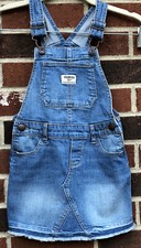 Oshkosh Bgosh Girl  s Blue Denim Overalls Dress Sz 4T Vestbak Raw Hem 805