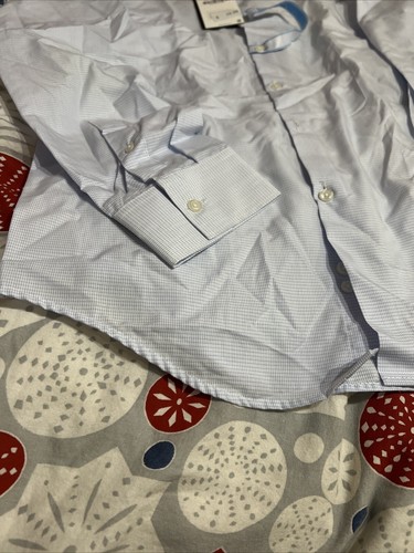 NWT New Zara Large Men's Slim Fit Cool Max Blue Checkered Button Dress Shirt - Picture 6 of 11