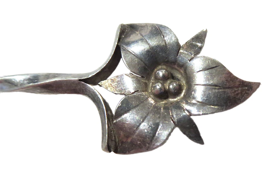 SILVER Antique ROUND Bowl FLOWER Handle SPOON Nice - Image 2 of 4