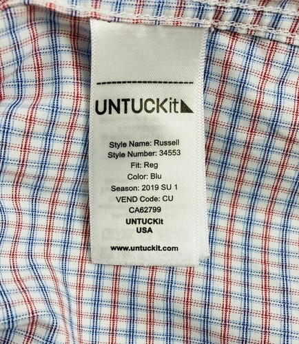 UNTUCKit Men's Russell Button Down Stretch Red/Blue Check Pocket Shirt Sz XL - Picture 6 of 7
