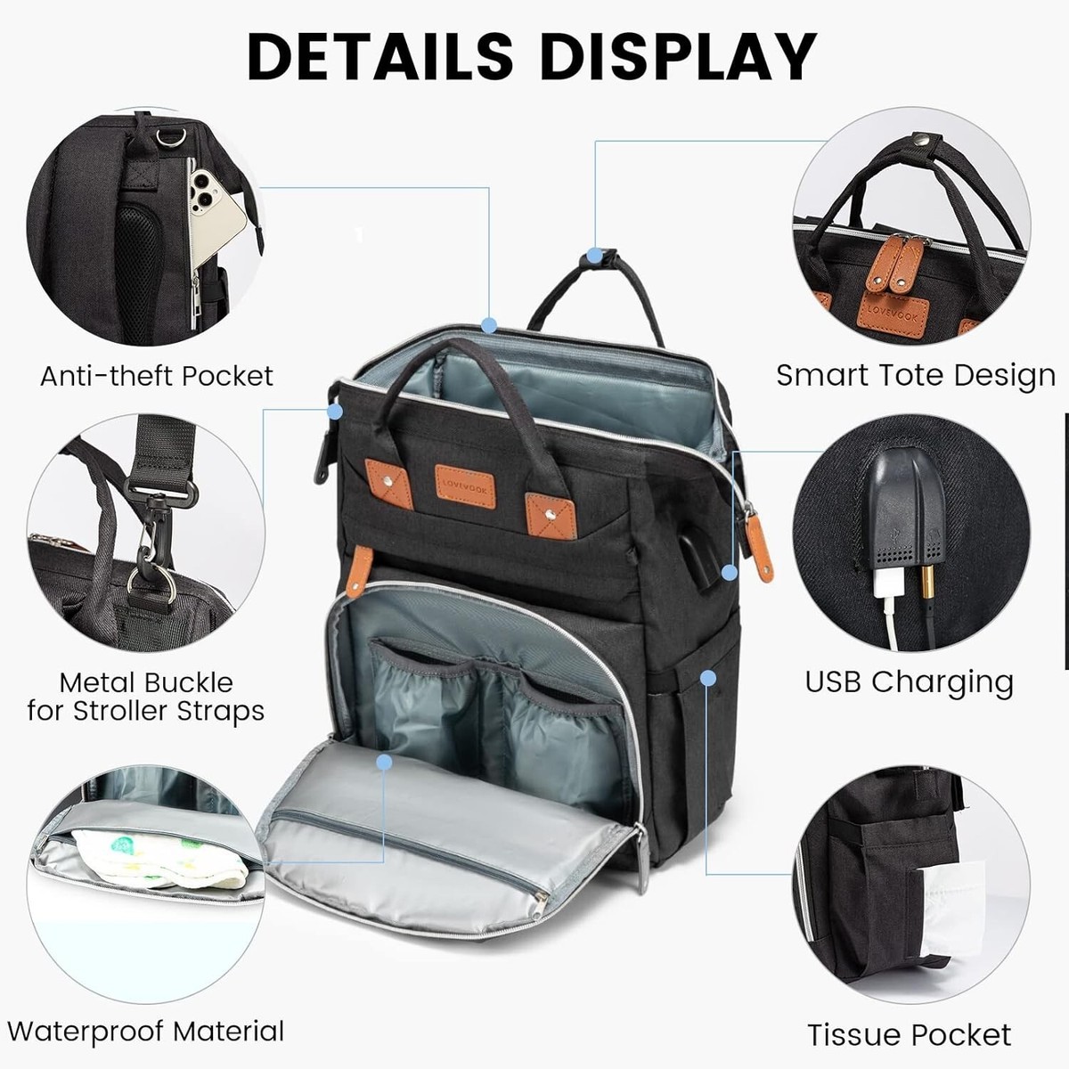 Baby Changing Pad LOVEVOOK Puffer Diaper Backpack 30L