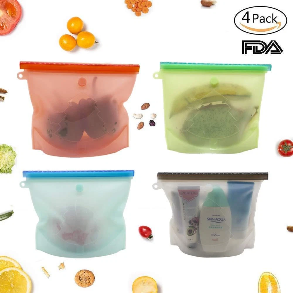 Reusable Silicone Food Preservation Bag - Airtight Seal Food Storage 1 Litre 4pc