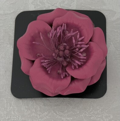 Vintage 1990s 2.75” Leather Flower Pin Brooch Hair Clip Combo