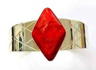Diamond-Shaped 40.9gms 7-1/4" Cuff Bracelet Hsn Jay King Sterling Silver Coral