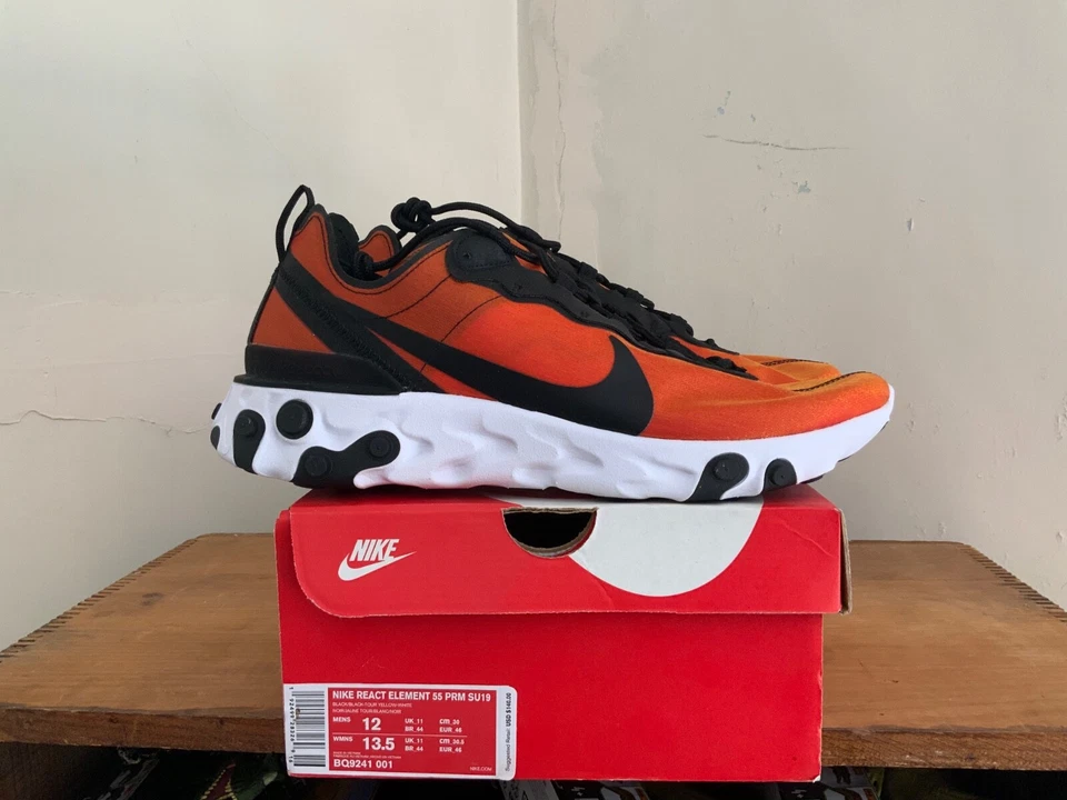 Nike React Element 55 PRM SU19 Size 12 BQ9241 001 Black-Tour Yellow-White New - Image 3 of 4