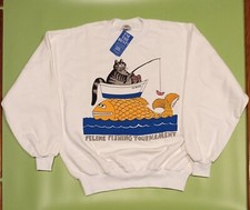 Crazy Shirts Kliban Cat: Fish Tournament NEW with tag sweatshirt L, Double-sided