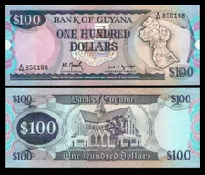 Guyana 100 DOLLARS P-28 1989 Guyanese Map UNC De La Rue World Currency NOTE
