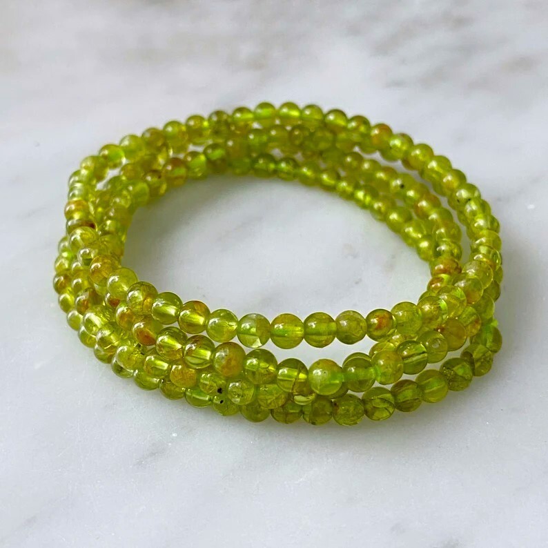 Natural Peridot 4mm Round Beaded Healing Women Men Crystal