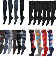 Herren Damen Kniestrümpfe Lange Arbeitssocken Reitstrümpfe Karo Strick 3-6 paar