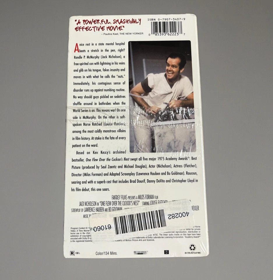 One Flew Over The Cuckoo's Nest 1975 Movie (VHS 1993) Acad Award Jack Nicholson - Image 2 of 4