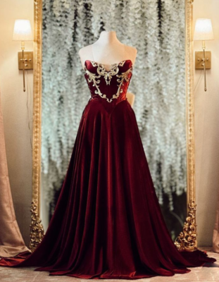 black and gold dresses evening dresses Burgundy Velvet Bridesmaid Dress Mermaid Maxi V-Neck main image 1