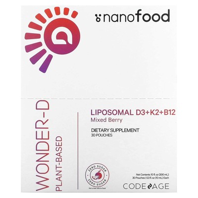 2 X CodeAge, Nanofood, Liposomal D3+K2+B12, Mixed Berry, 30 Pouches, 0.3 fl oz (