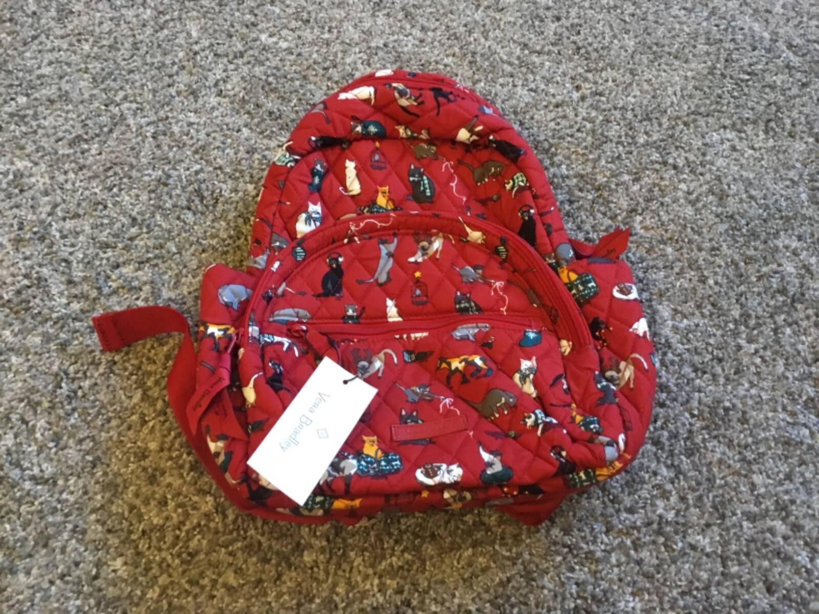 VERA BRADLEY ESSENTIAL COMPACT BACKPACK Holiday Cats Meow Kittens Bag Purse NWT