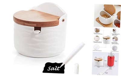 Sugar Container, Ceramic Sugar Bowl with Lid and Spoon, Salt Cellar, White