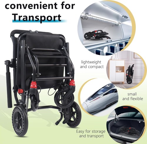 Portable Ultra-Light Folding Travel Wheelchair for Elderly w/HandBrake NEW - Picture 3 of 4