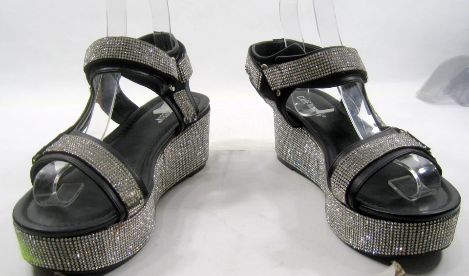 CAPE ROBBIN CORREA NEGRA/PLATEADA PLATAFORMA 2.5" Sandalia Punta Abierta MUJERES Talla 10 Foto 3 de 4