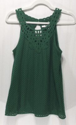 MAX STUDIO Womens Size XS Green Crochet Lace Lined Tank Top