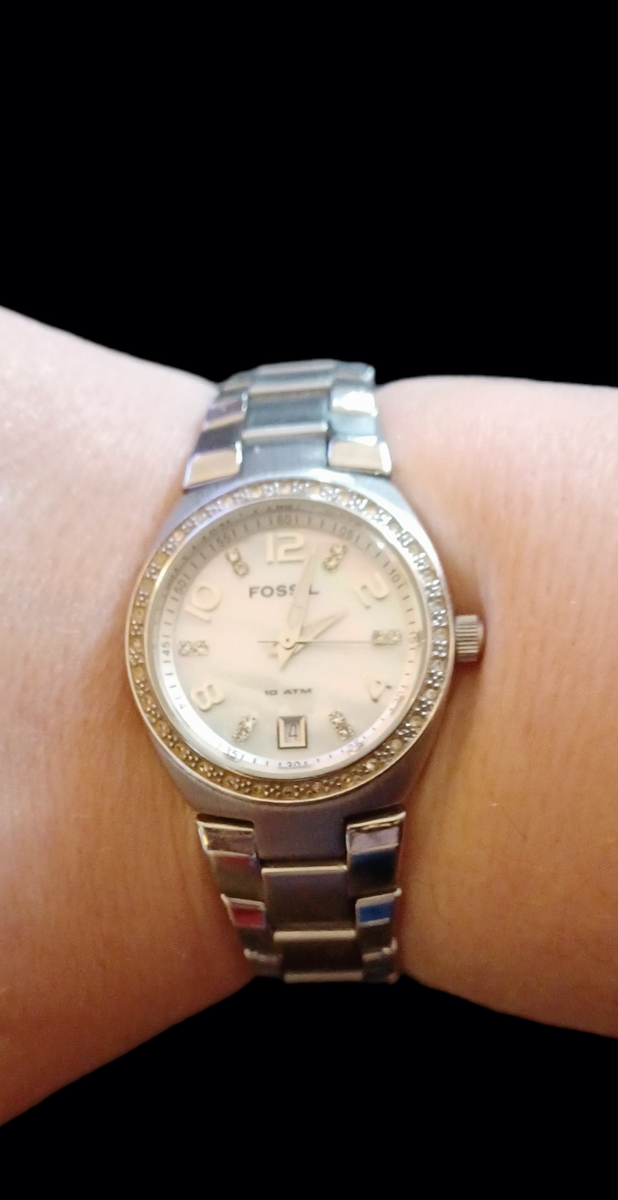 Fossil Silver Tone Stainless Steel Mother Of Pearl Face 