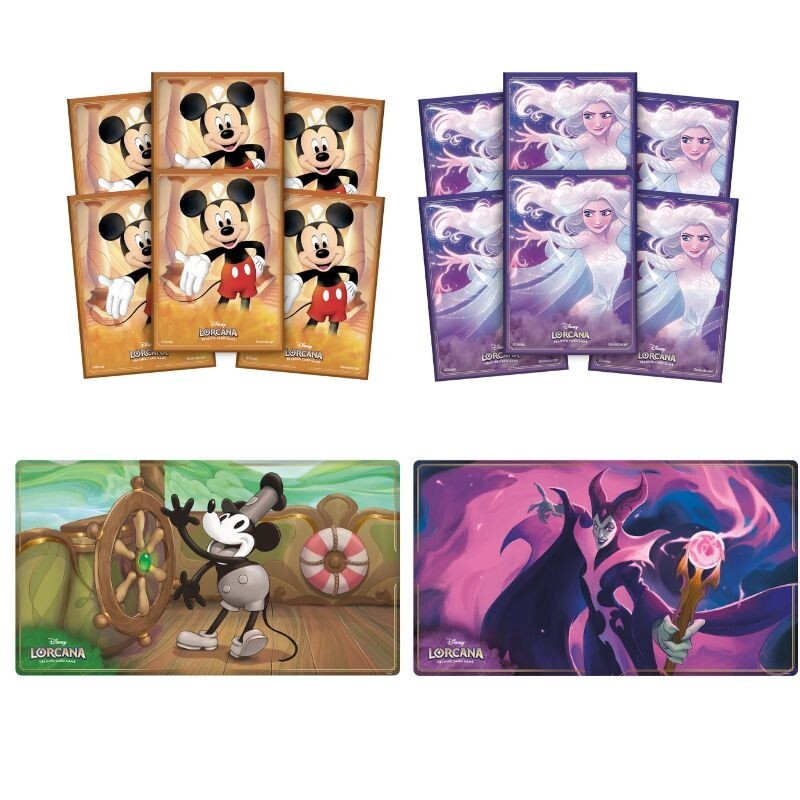 Disney Lorcana TCG Mickey Maleficent Playmat & Mickey Elsa Sleeve