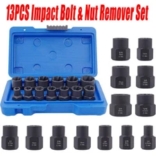 13pcs Bolt Extractor Damaged Lug Nut Remover Twist Socket Extractor Tool 8-19mm