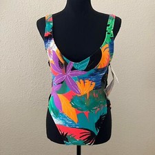 NWT RARE Vintage 1993 Catalina Tropical Print High Cut One Piece Sz Medium