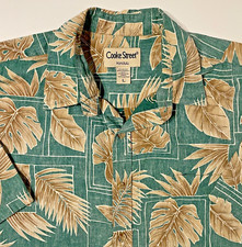 Vintage 90s Cooke Street Made in USA Hawaiian Aloha Shirt Green Tan Men's Size L