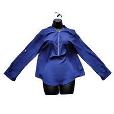 Active Basic Long Sleeve Dark Blue Sheer Top Roll Up Sleeves Shirt Size L Large