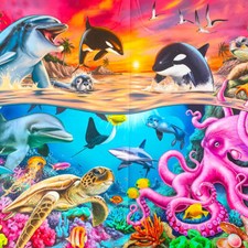 100% Cotton Fabric Panel, Michael Miller -Treasure Trove, Large Print Sea Ocean